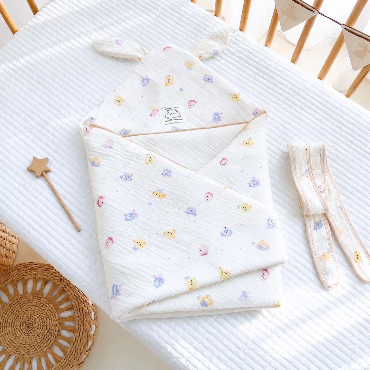 Hooded Quilted Muslin Blanket - colorful cartoon