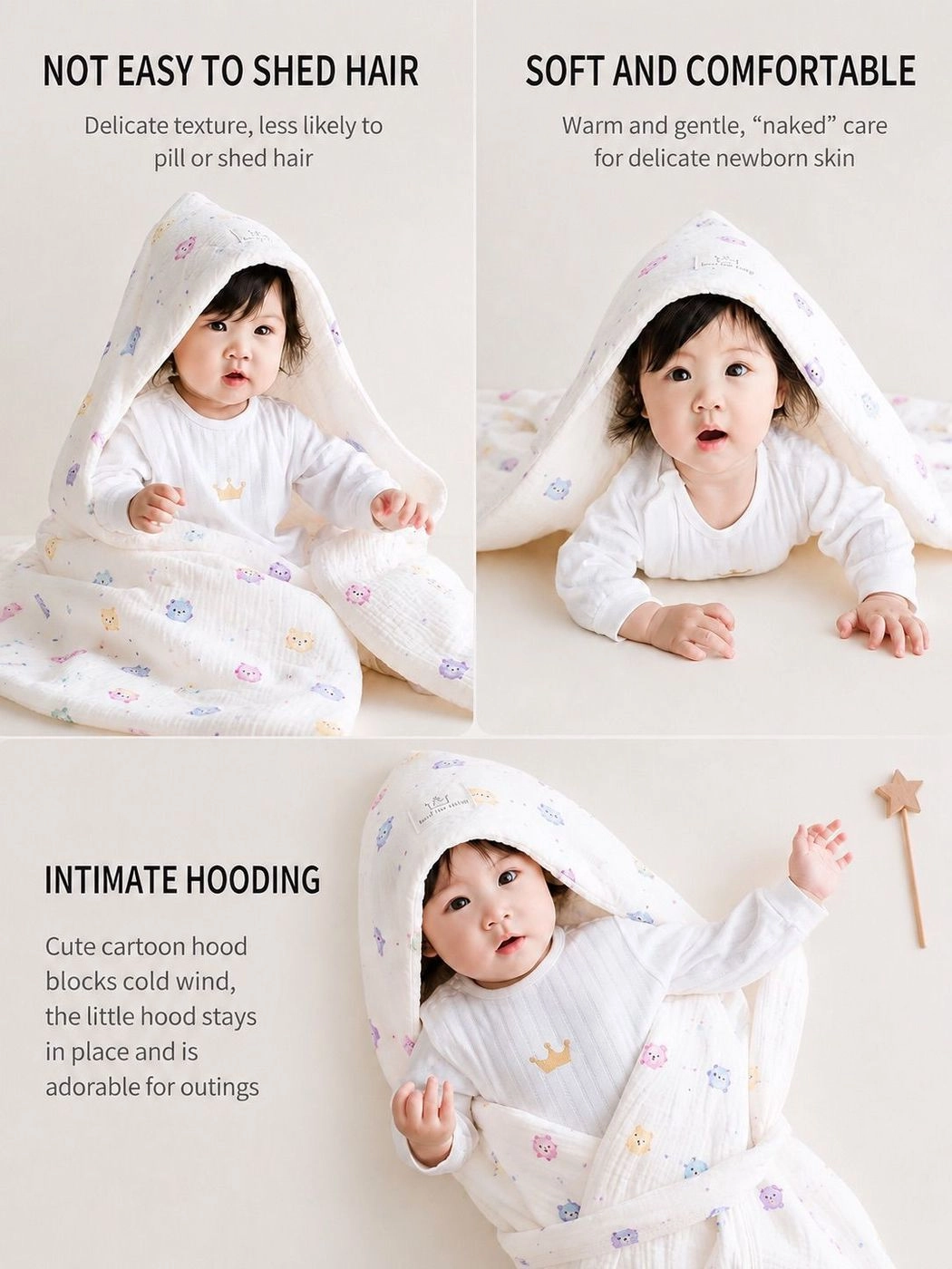 Hooded Quilted Muslin Blanket - colorful cartoon