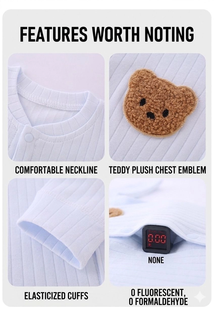 Newborn Ribbed Cotton Romper with Teddy Patch 4