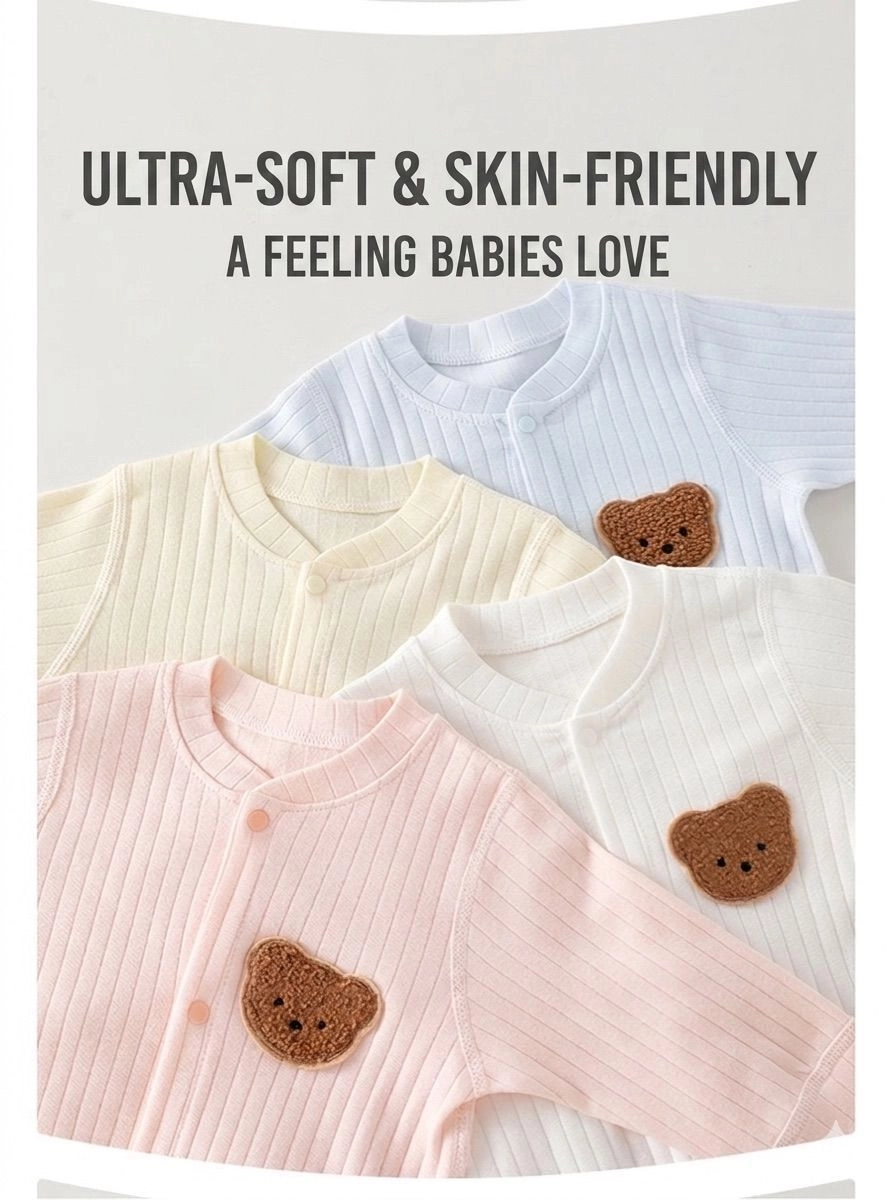 Newborn Ribbed Cotton Romper with Teddy Patch 7