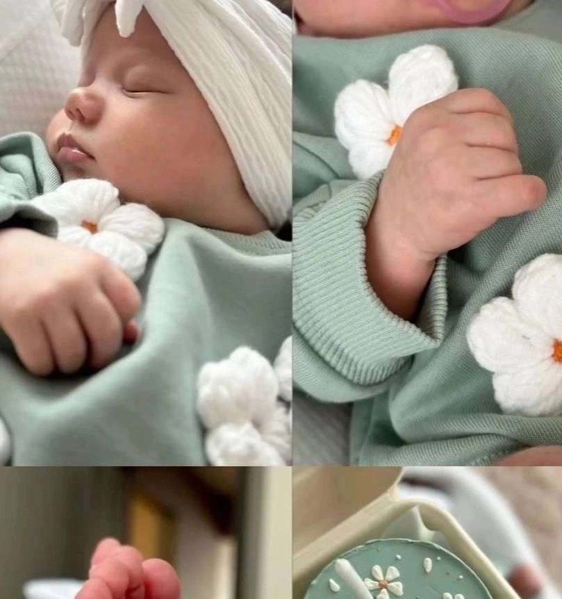 Newborn Baby Flower Applique Long Sleeve Romper 7