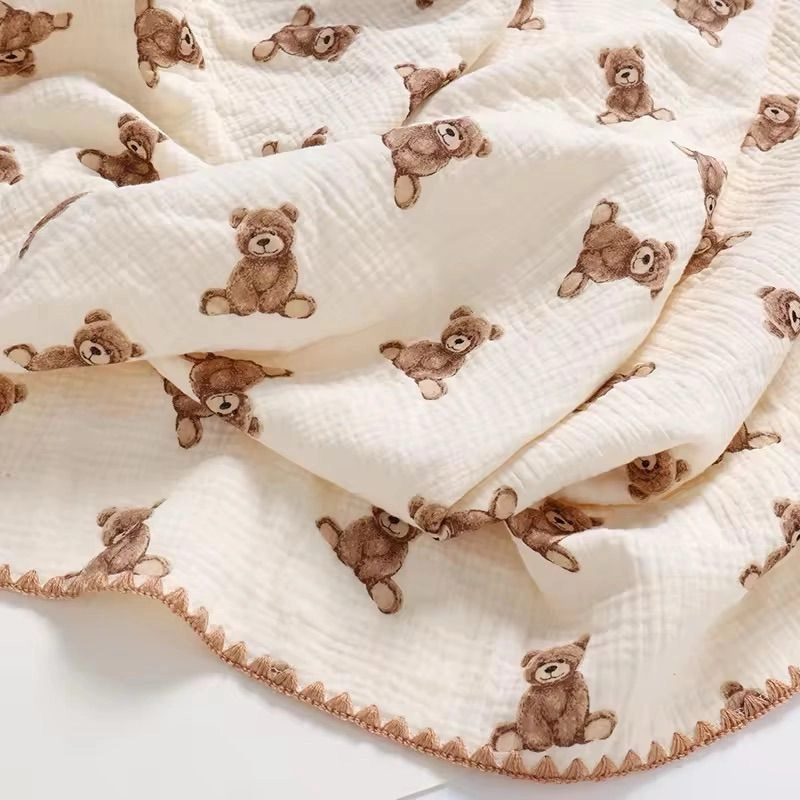 Bubble Fleece Muslin Blanket - Sitting teddy 5