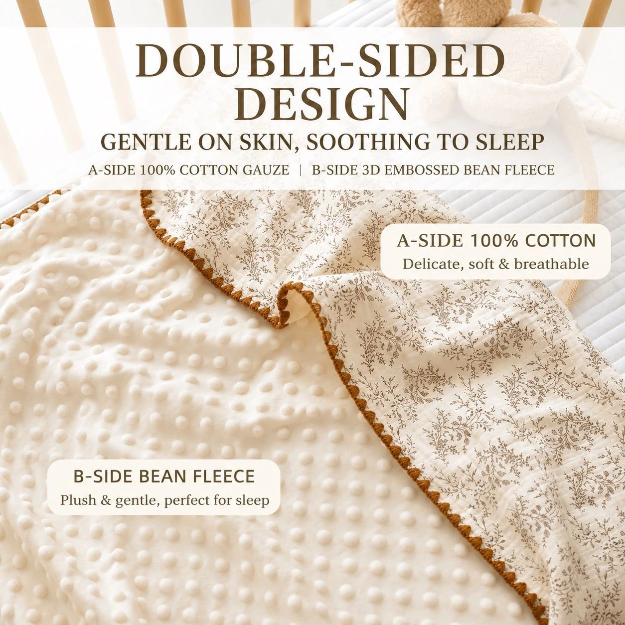 Bubble Fleece Muslin Blanket - Leaf print