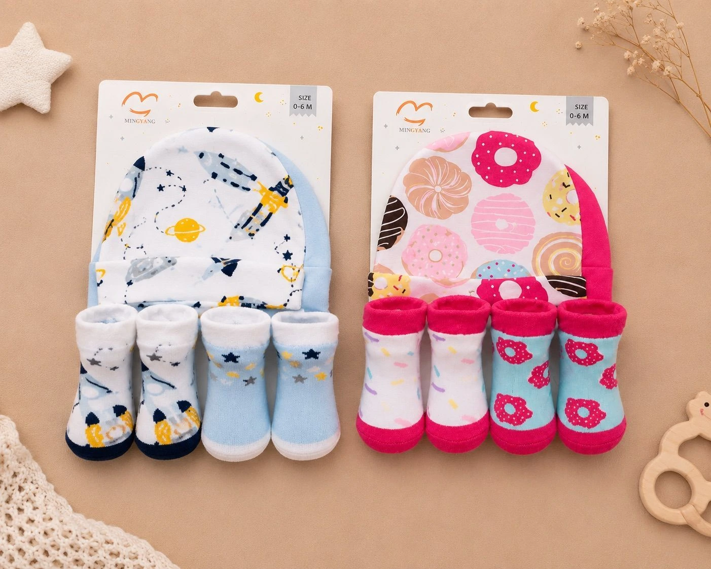 4-piece newborn cap & sock set