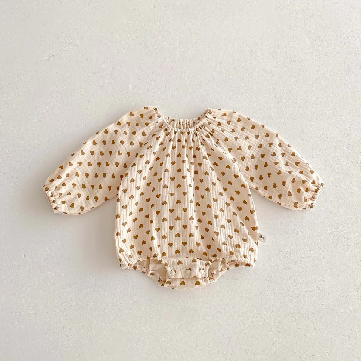 Muslin Bubble Romper - Brown heart