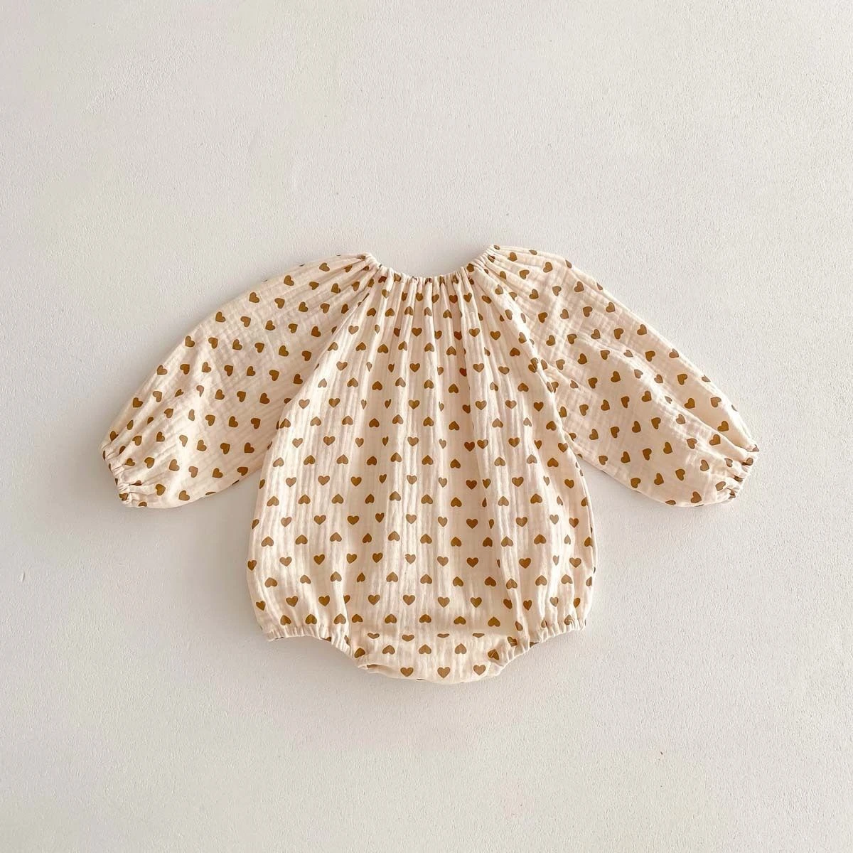 Muslin Bubble Romper - Brown heart