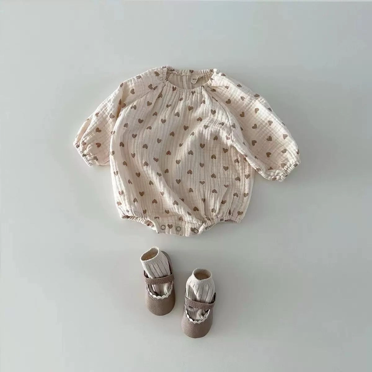 Muslin Bubble Romper - Brown heart 3