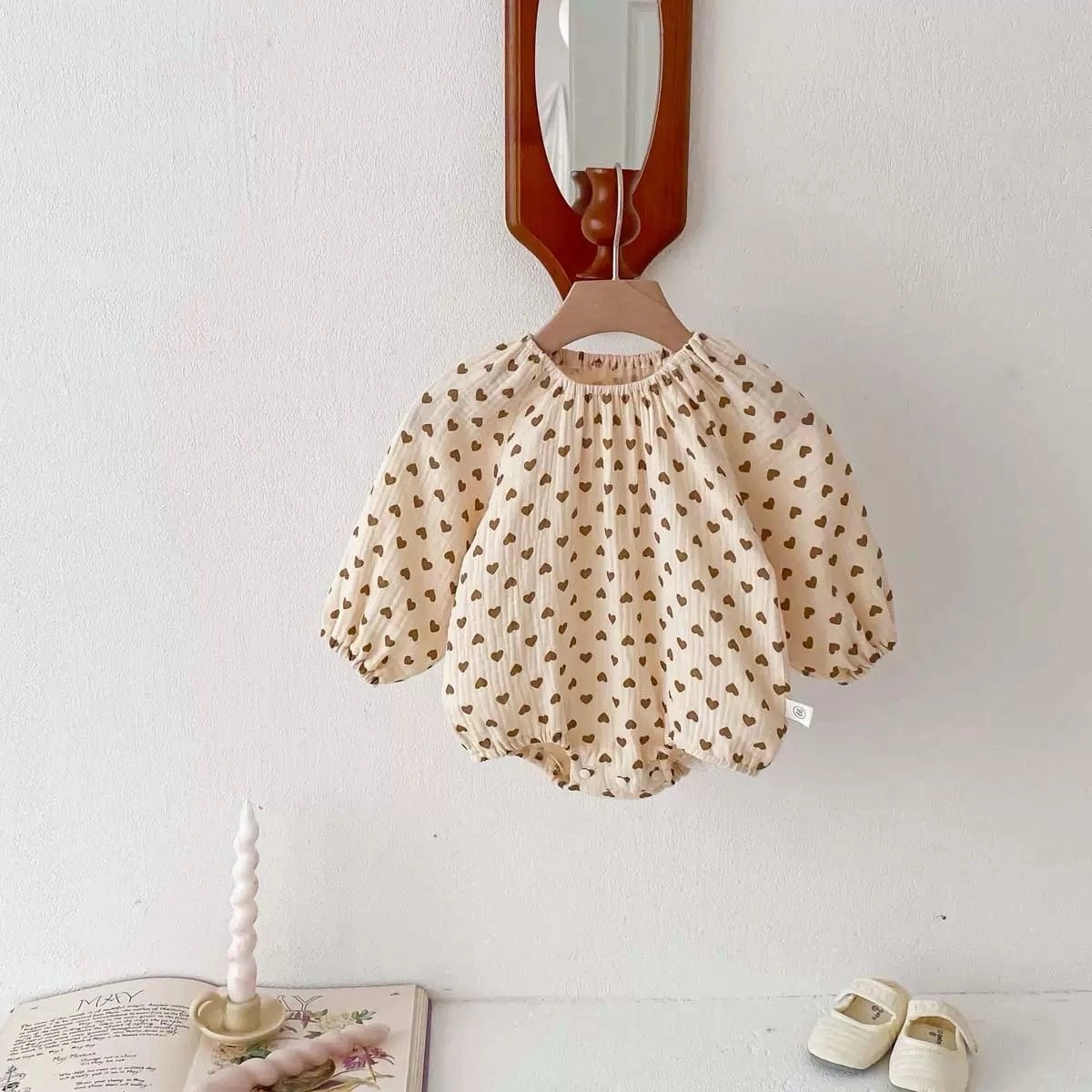Muslin Bubble Romper - Brown heart 4