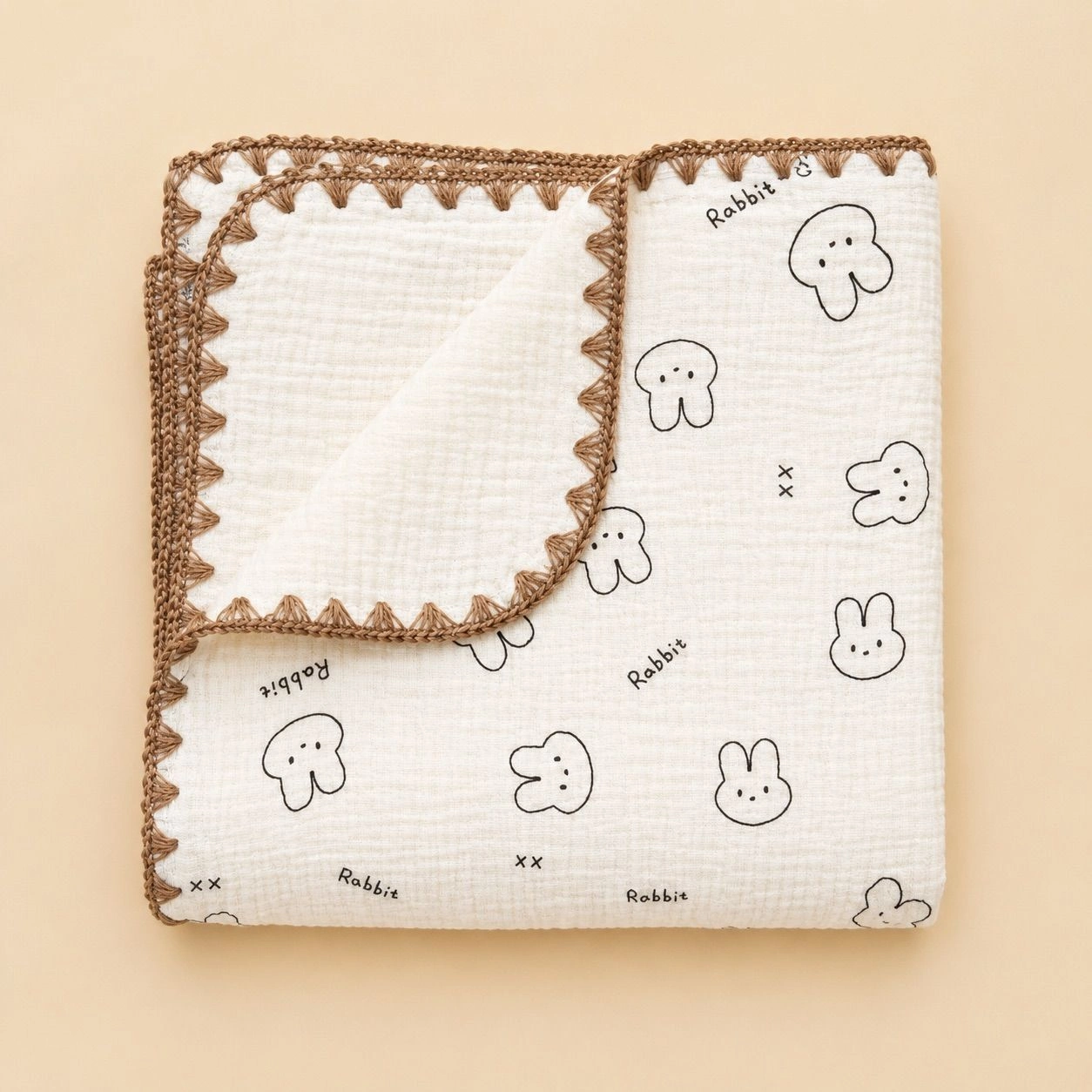 4-Layer Muslin Blanket- Rabbit Print