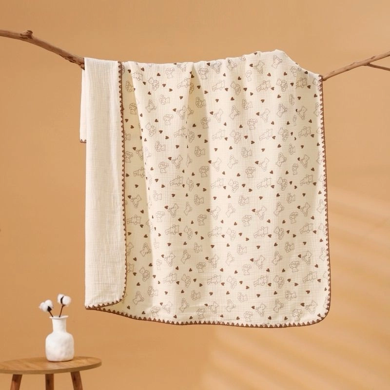 4 Layer Muslin Blanket - crochet border 2