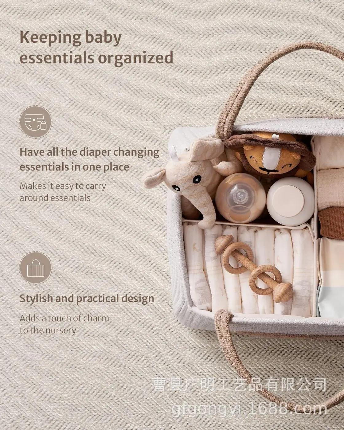 Premium Cotton Rope Baby Diaper Caddy Organizer 4