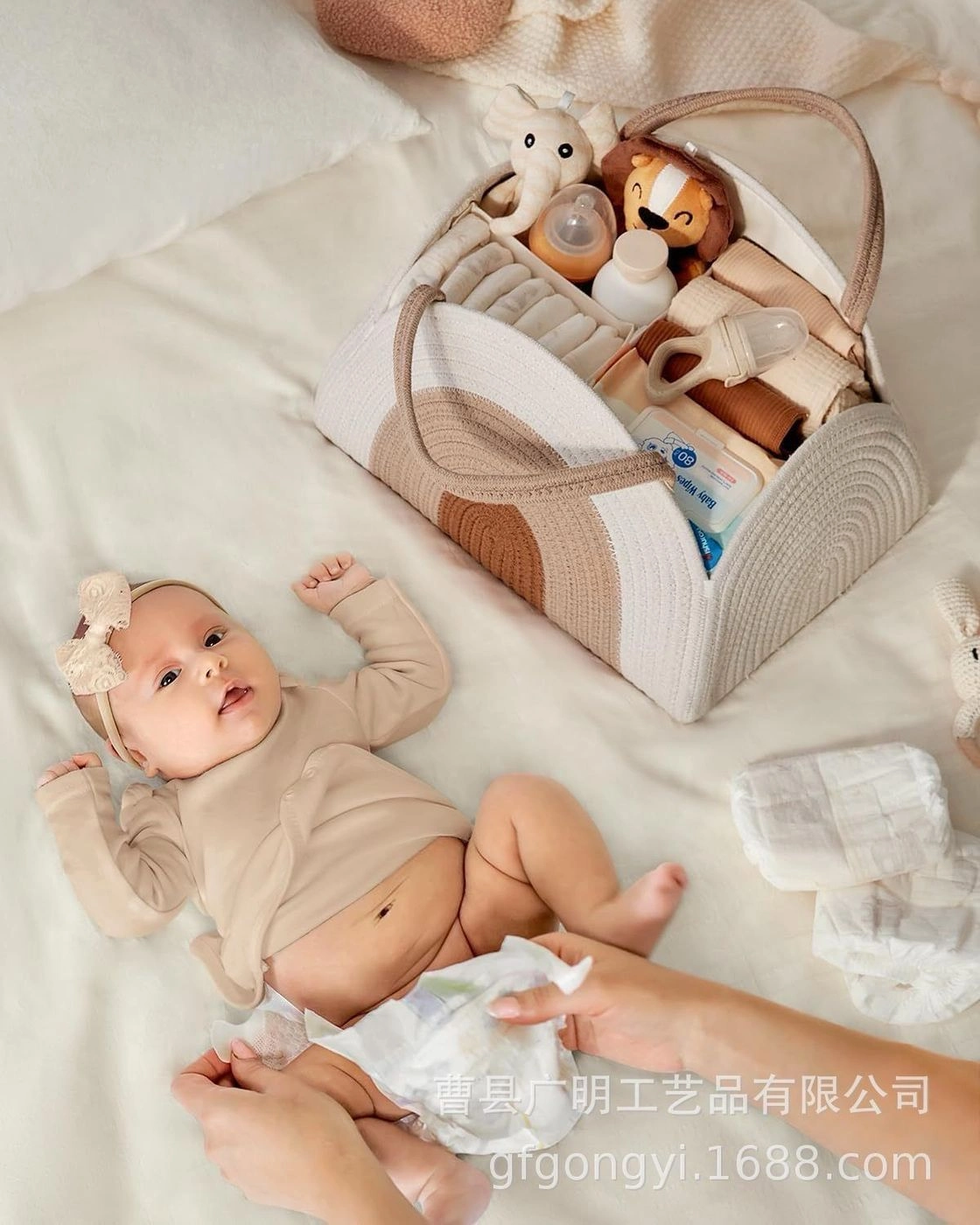 Premium Cotton Rope Baby Diaper Caddy Organizer