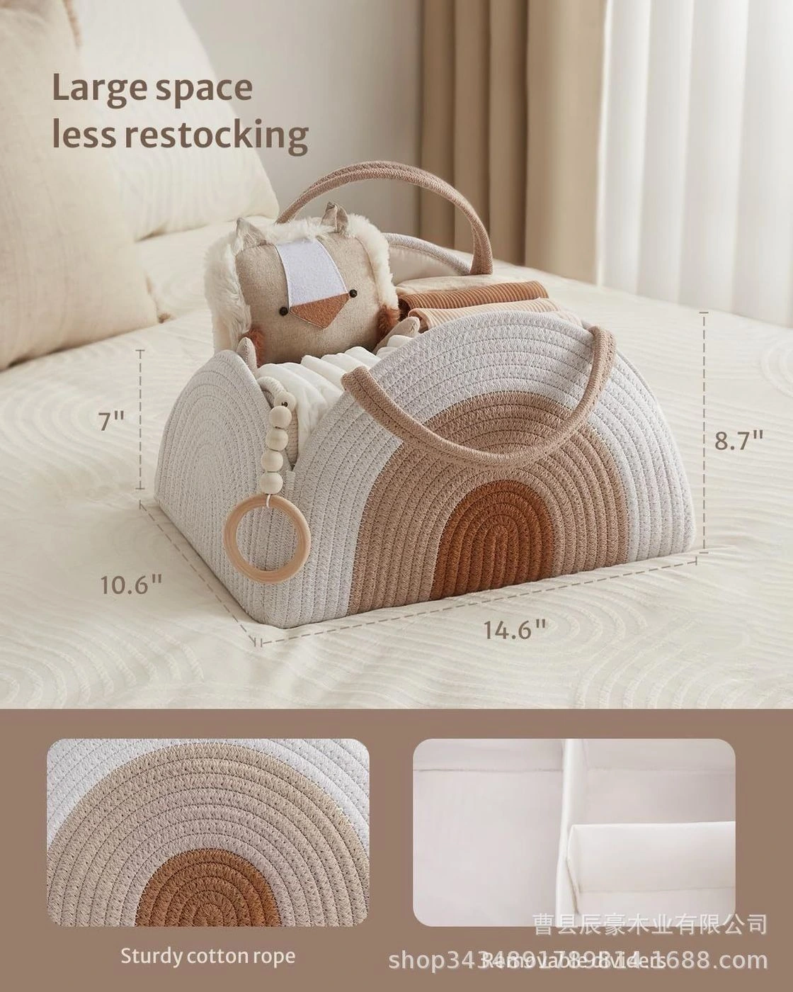 Premium Cotton Rope Baby Diaper Caddy Organizer 6