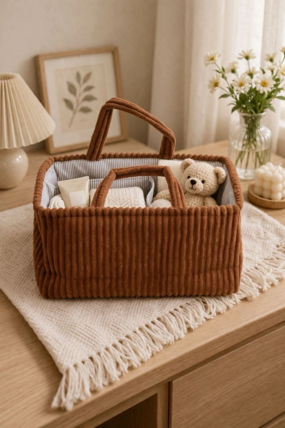 Premium Corduroy Tote Diaper Caddy