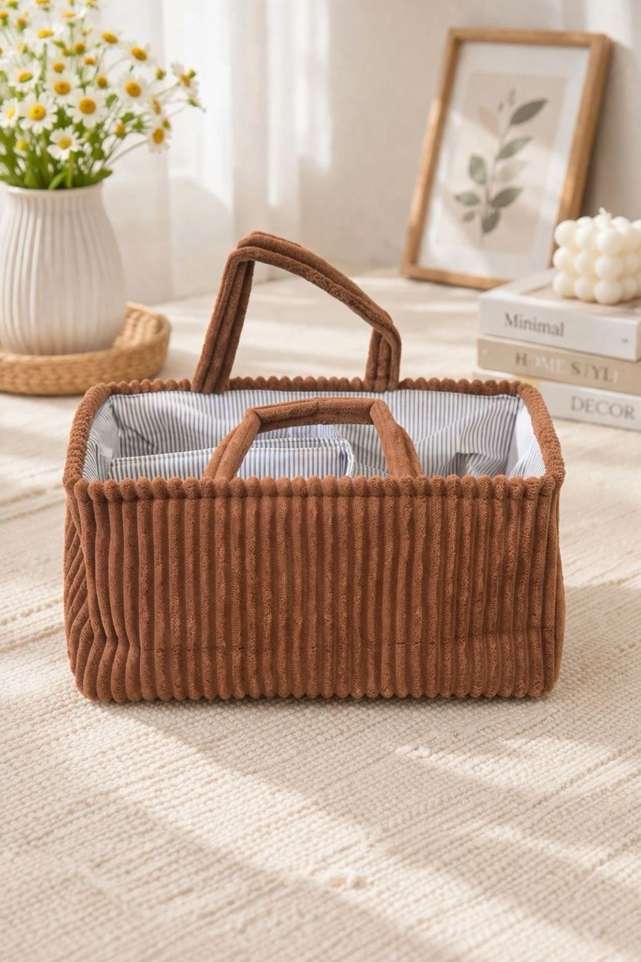 Premium Corduroy Tote Diaper Caddy