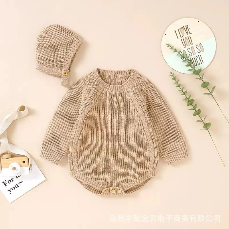 Cable Knit Romper & Bonnet Set