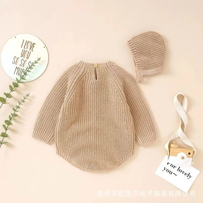 Cable Knit Romper & Bonnet Set