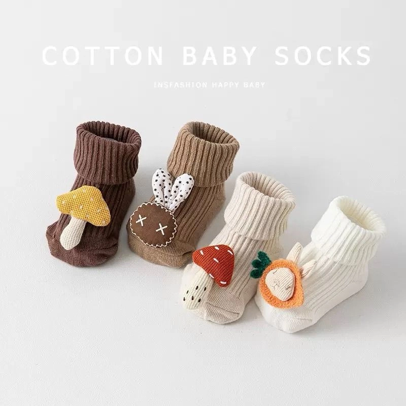 3D Plush Doll Ribbed Baby Booties 1