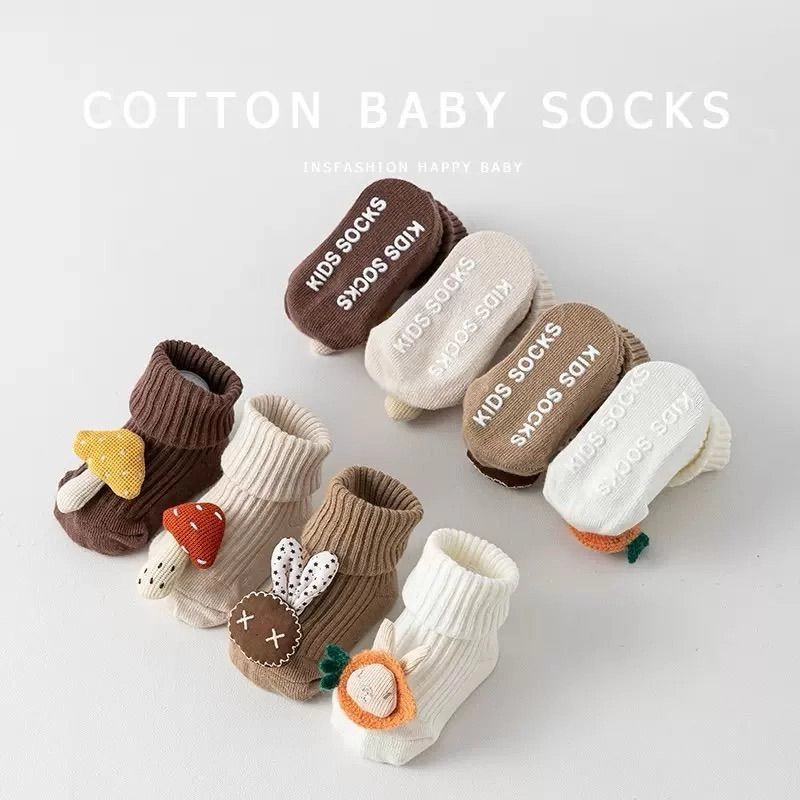 3D Plush Doll Ribbed Baby Booties 3