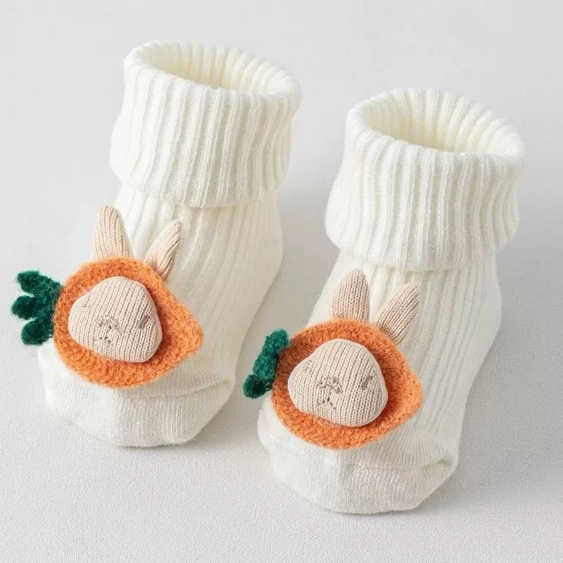 3D Plush Doll Ribbed Baby Booties 4