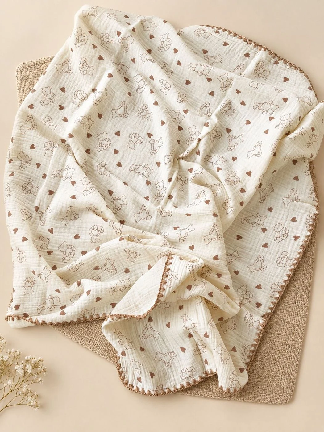 4 Layer Muslin Blanket - crochet border 3