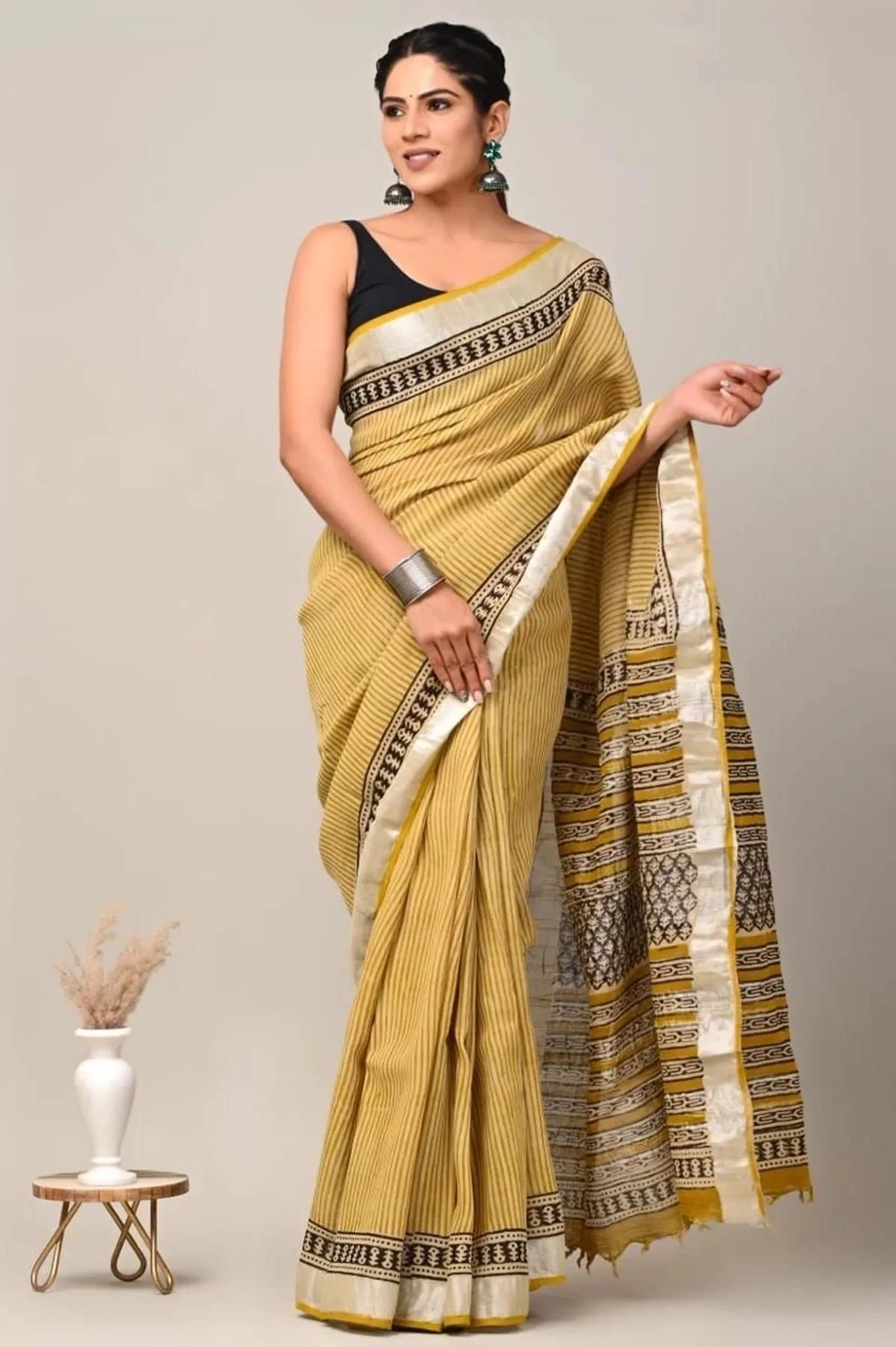 Yellow soft Linen Cotton Saree 1