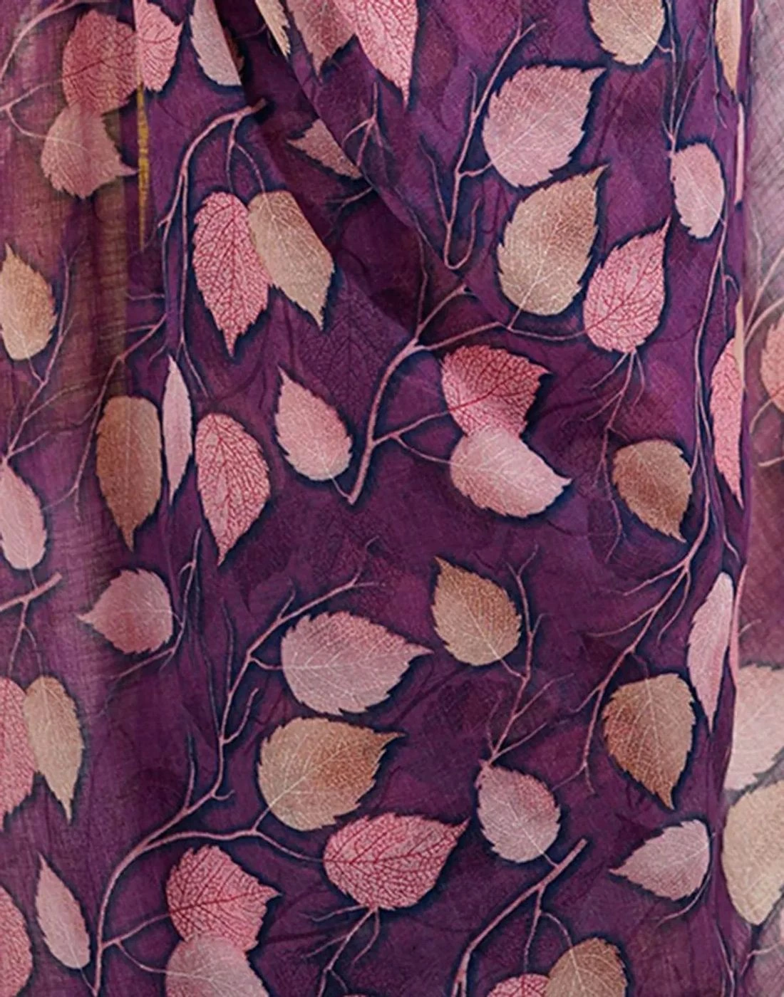 Magenta colour linen cotton saree with flower digital printed 5