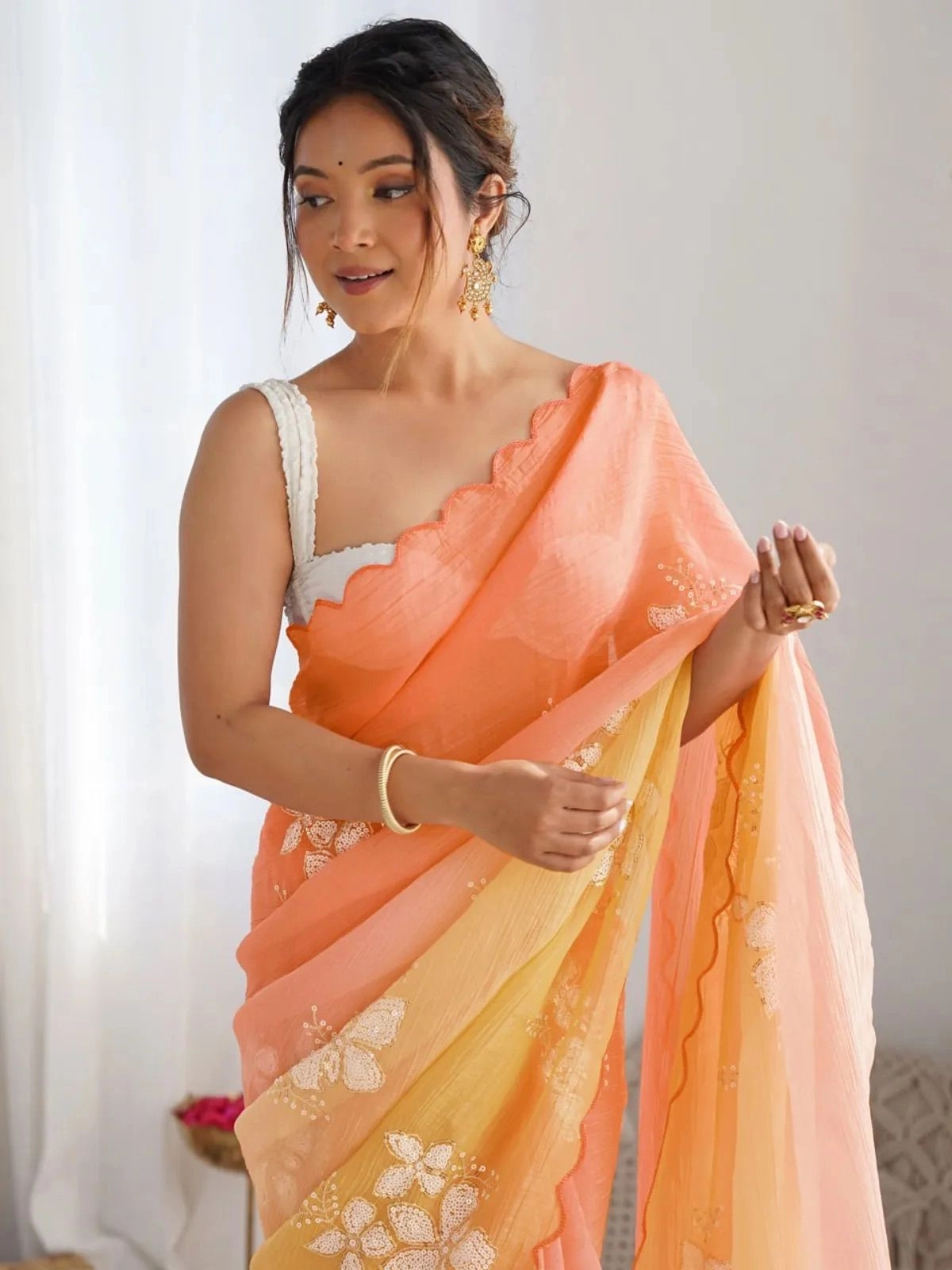 Multi colour soft crush silk saree with fancy embroidery work 1