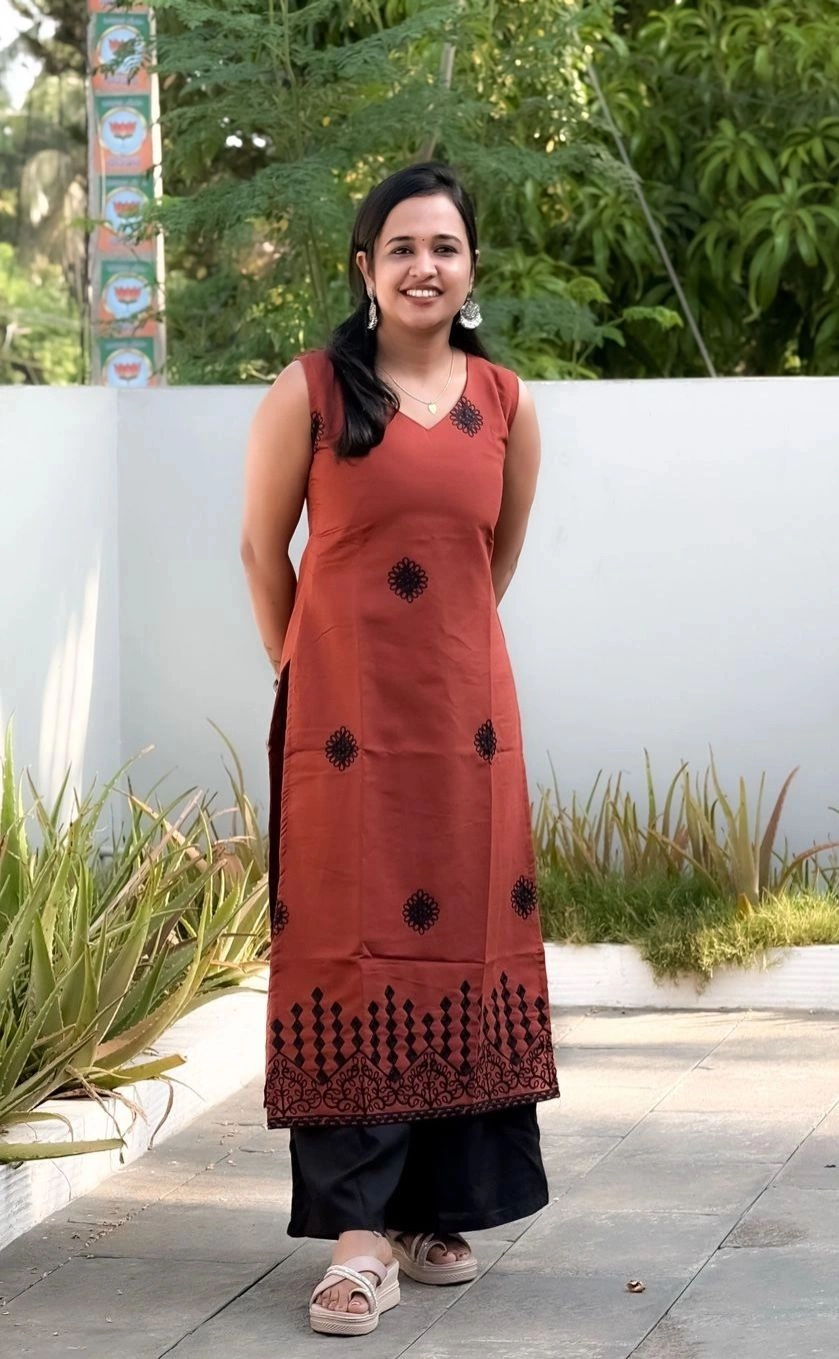 Timeless Brick Red Embroidered Kurti with Removable Sleeves