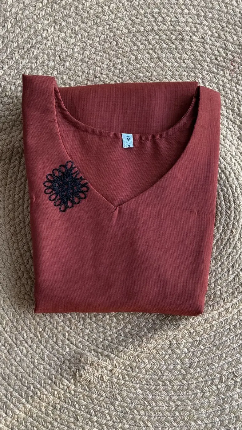 Timeless Brick Red Embroidered Kurti with Removable Sleeves 6