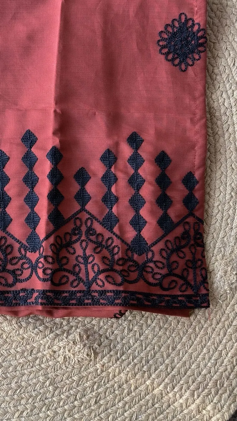 Timeless Brick Red Embroidered Kurti with Removable Sleeves 8