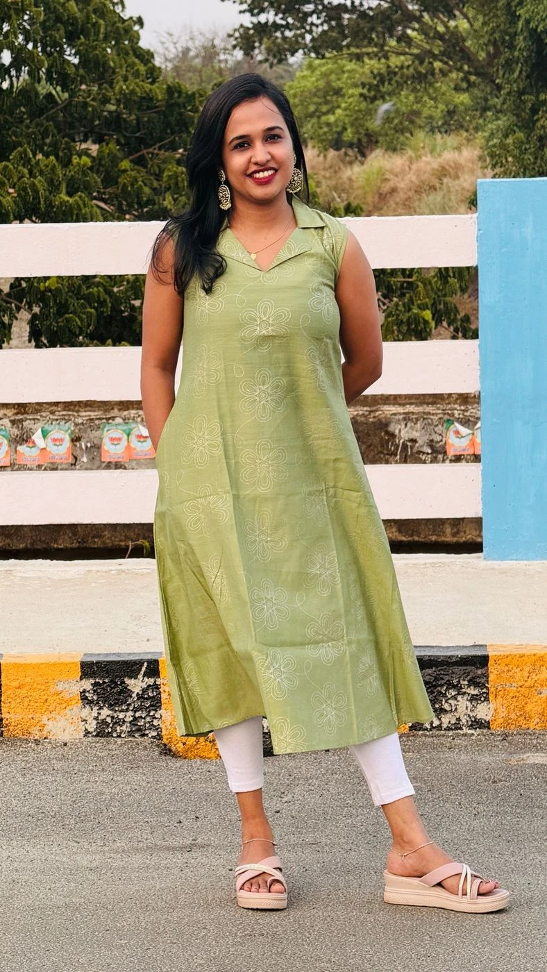 Elegant Pista Green Floral Kurti 2