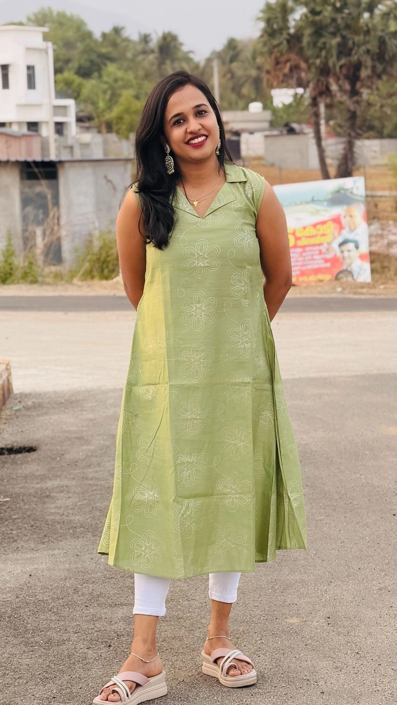 Elegant Pista Green Floral Kurti