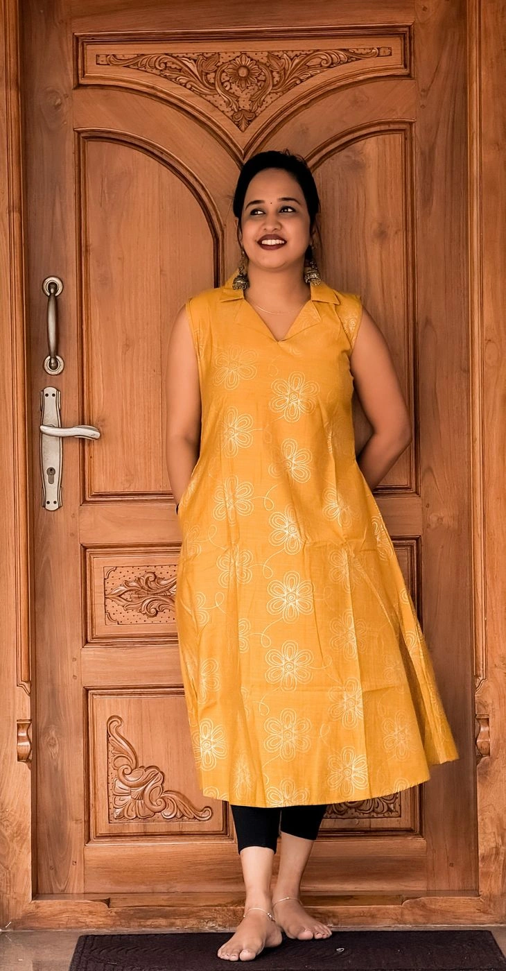 BloomVibe Yellow Floral Long Kurti 2
