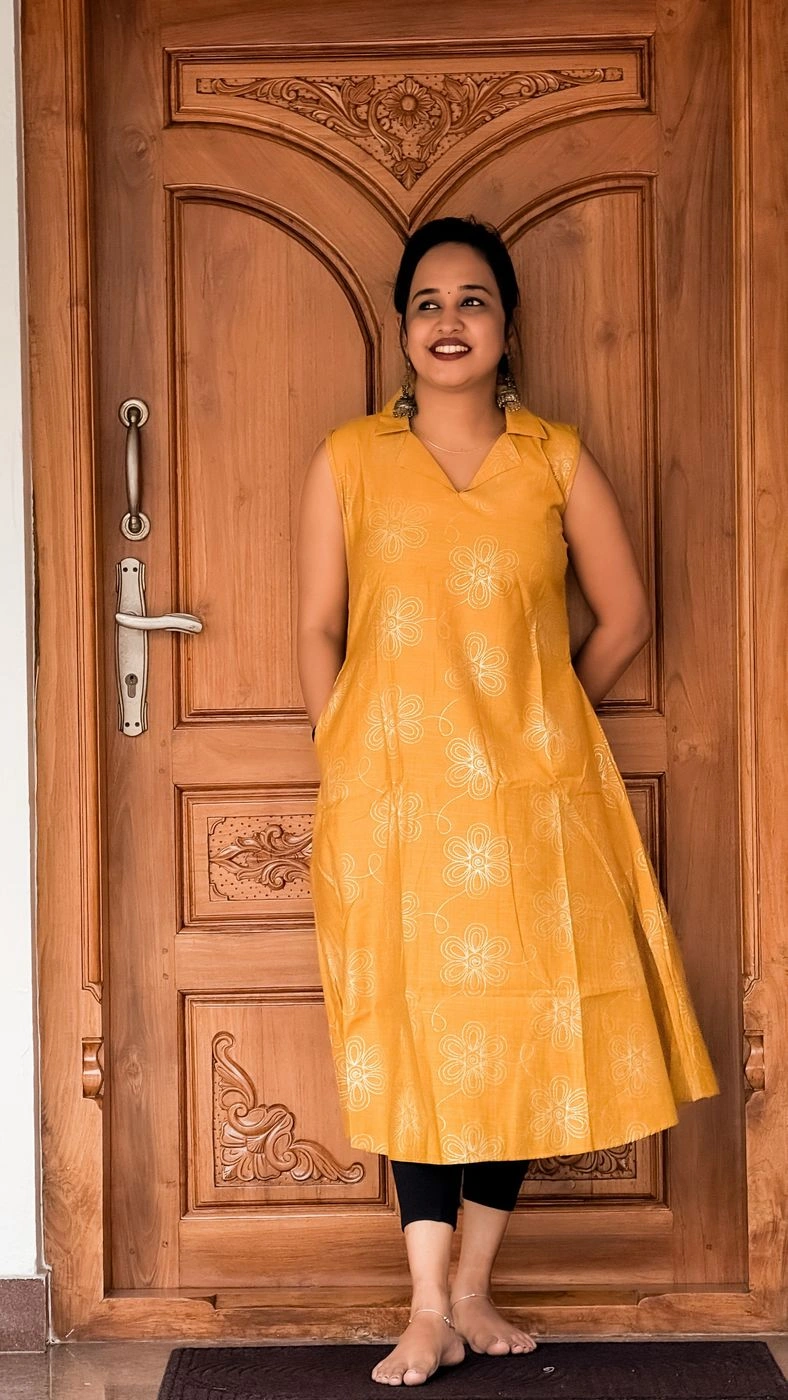 BloomVibe Yellow Floral Long Kurti 3