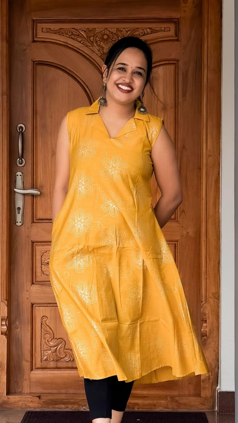 BloomVibe Yellow Floral Long Kurti 4