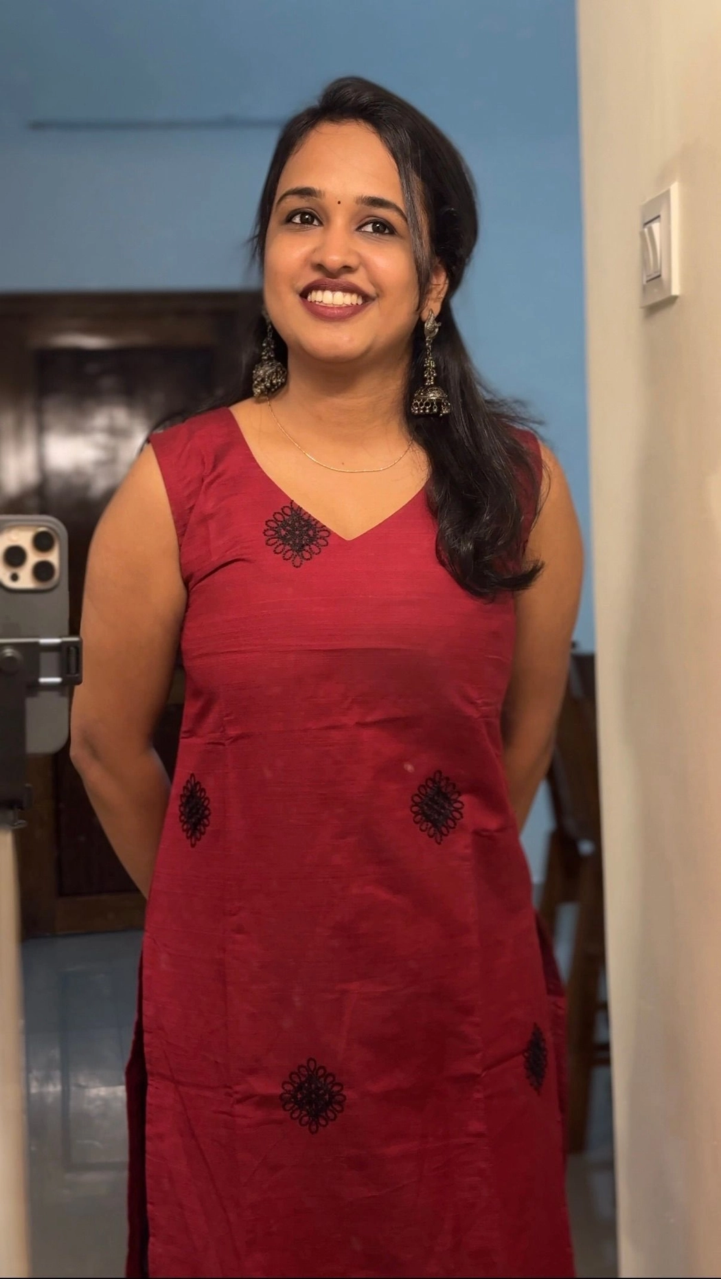 Maroon Pink Kurti with Black Embroidery 2