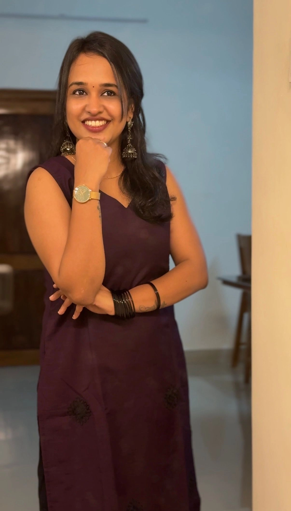 Elegant Grape Wine Long Kurti with Black Embroidery