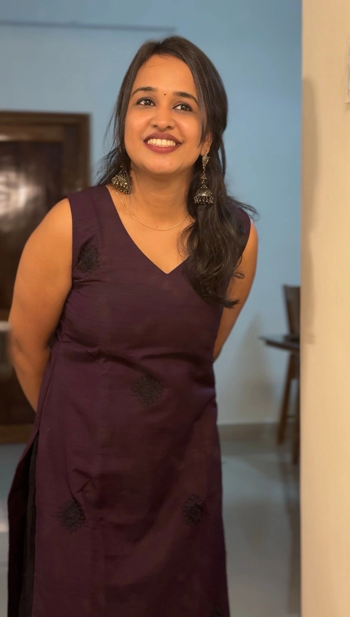 Elegant Grape Wine Long Kurti with Black Embroidery 2