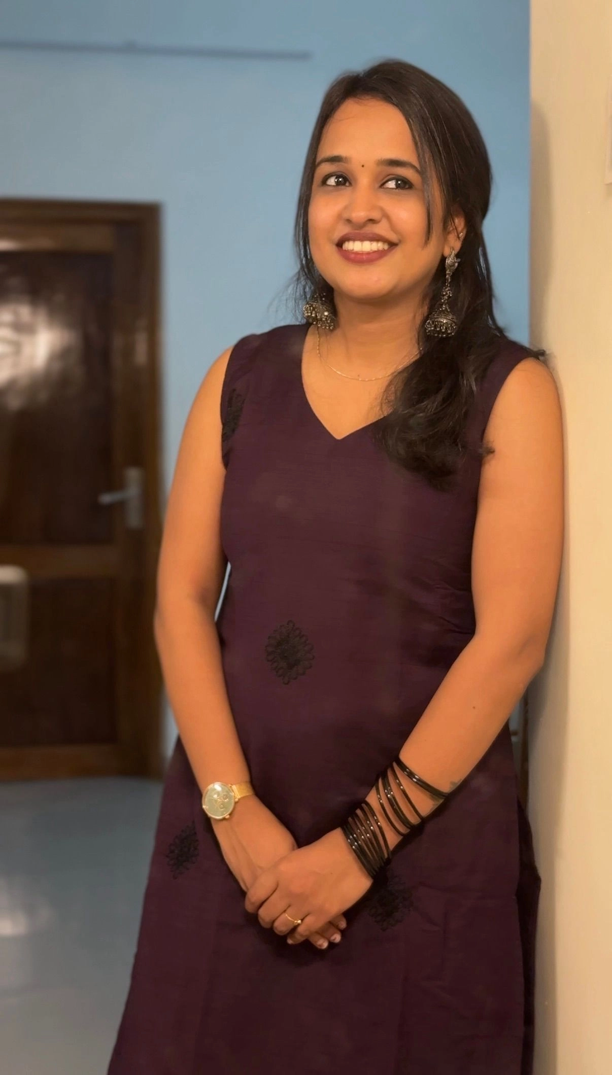 Elegant Grape Wine Long Kurti with Black Embroidery 3