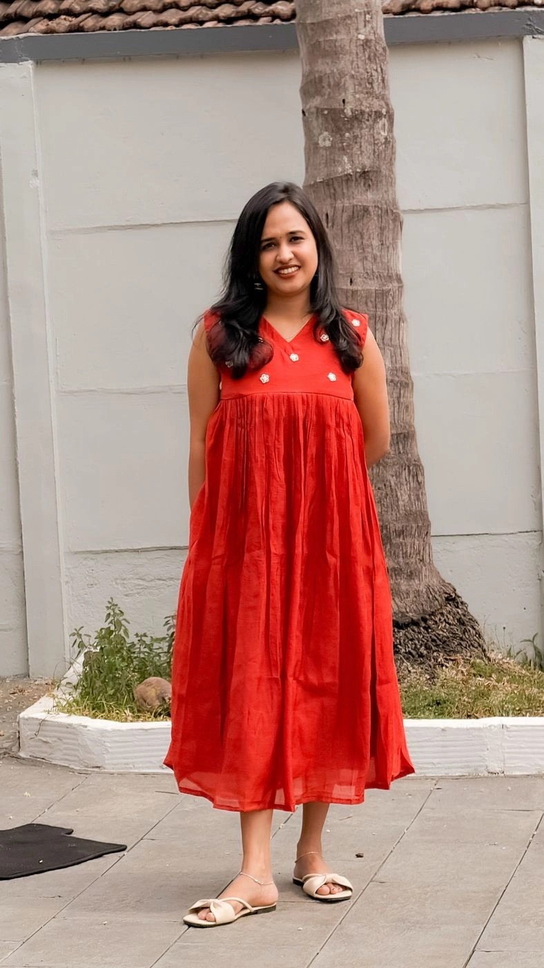 Brick Colour Mulchanderi Frock ❤️ Summer Wear