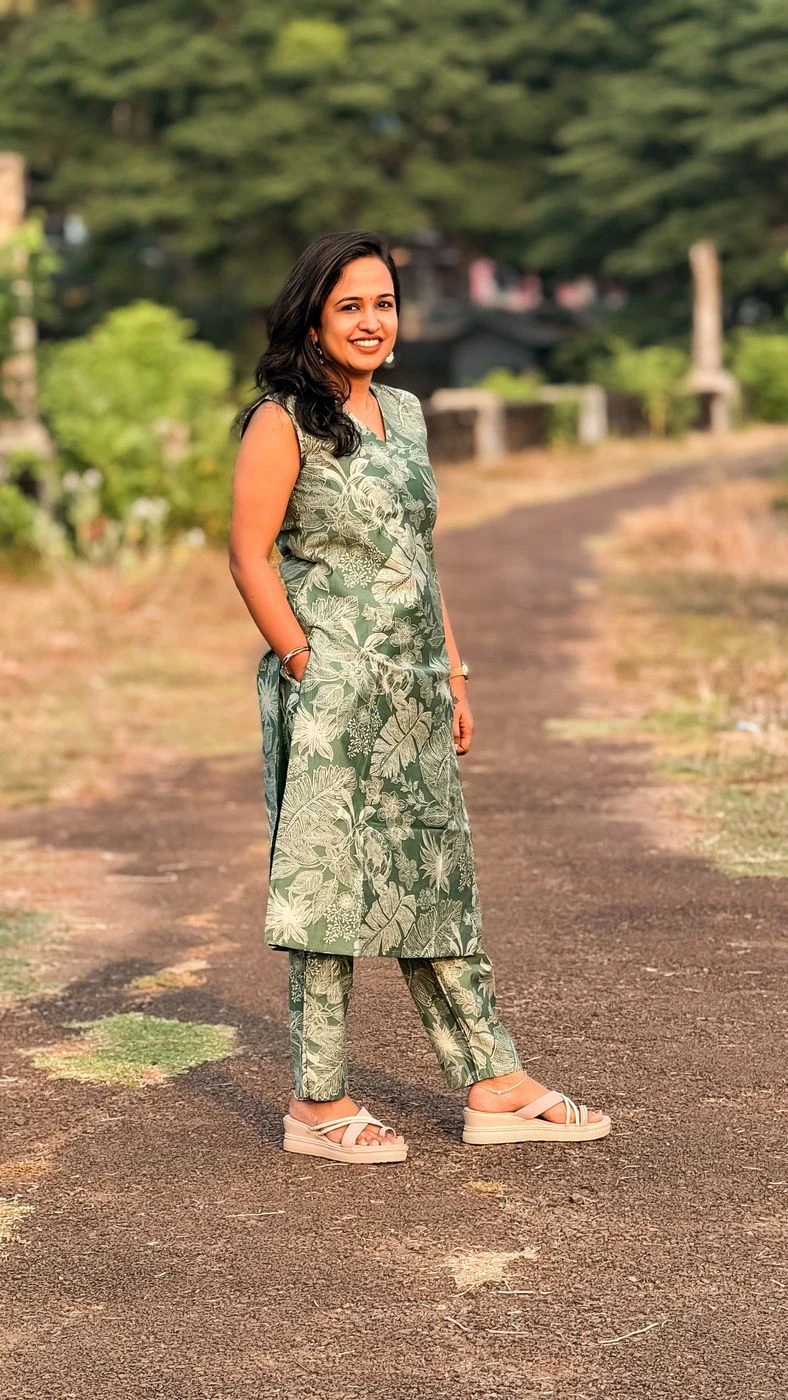 Green Coord Set With Off White Print