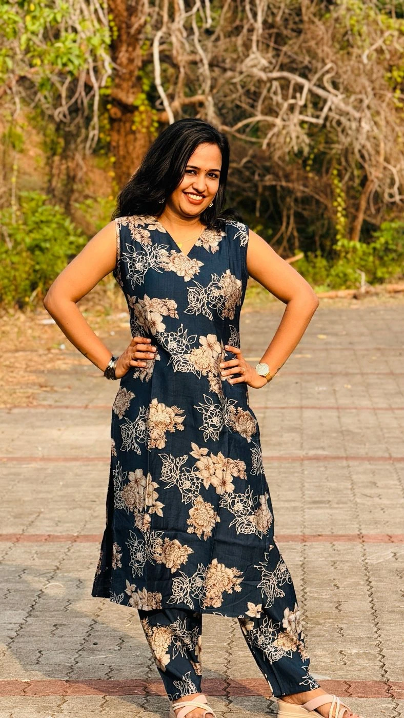 Navy Blue Floral Coord Set