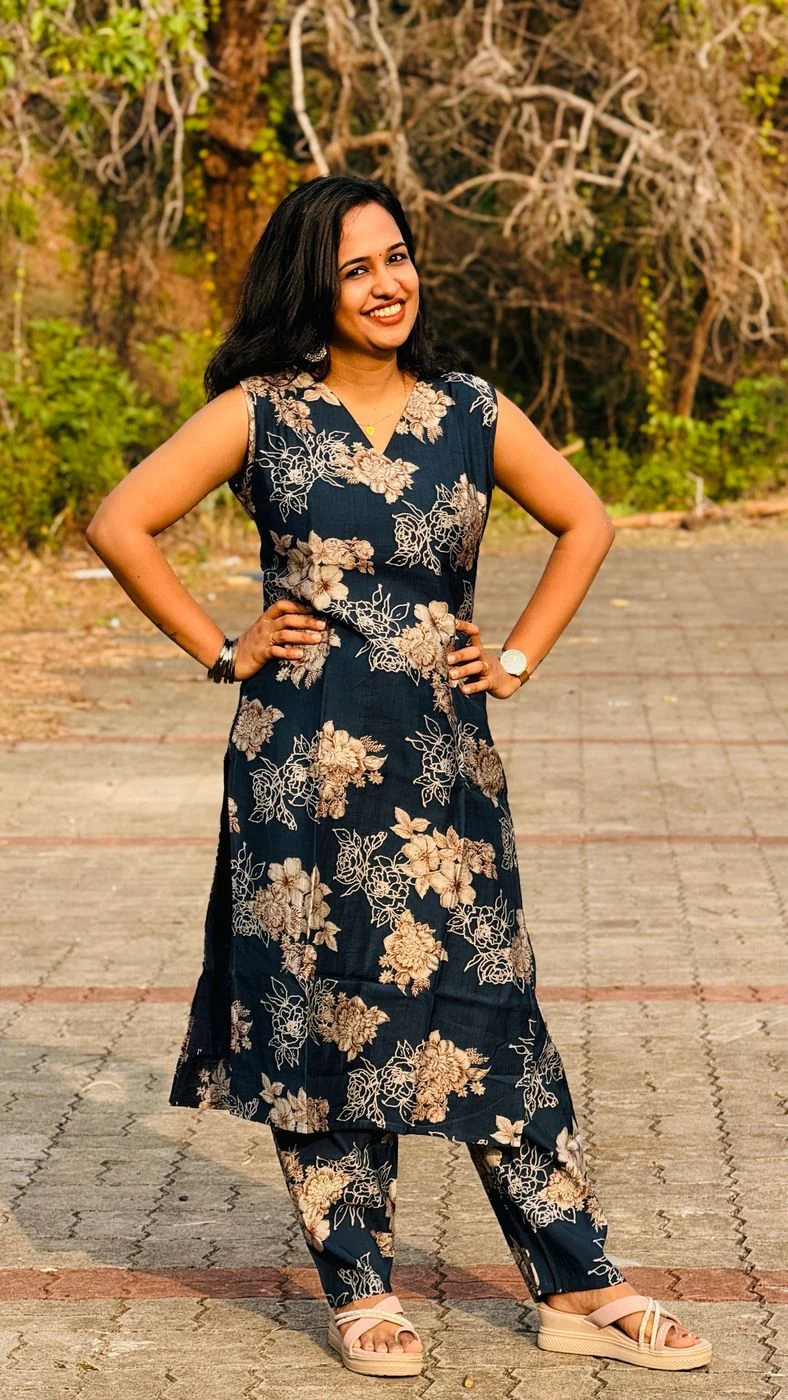 Navy Blue Floral Coord Set