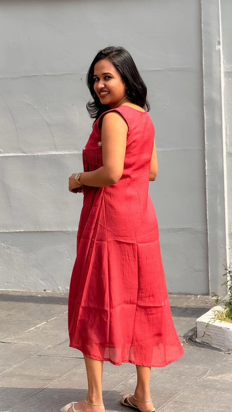 Maroon Pink Mulchanderi Frock