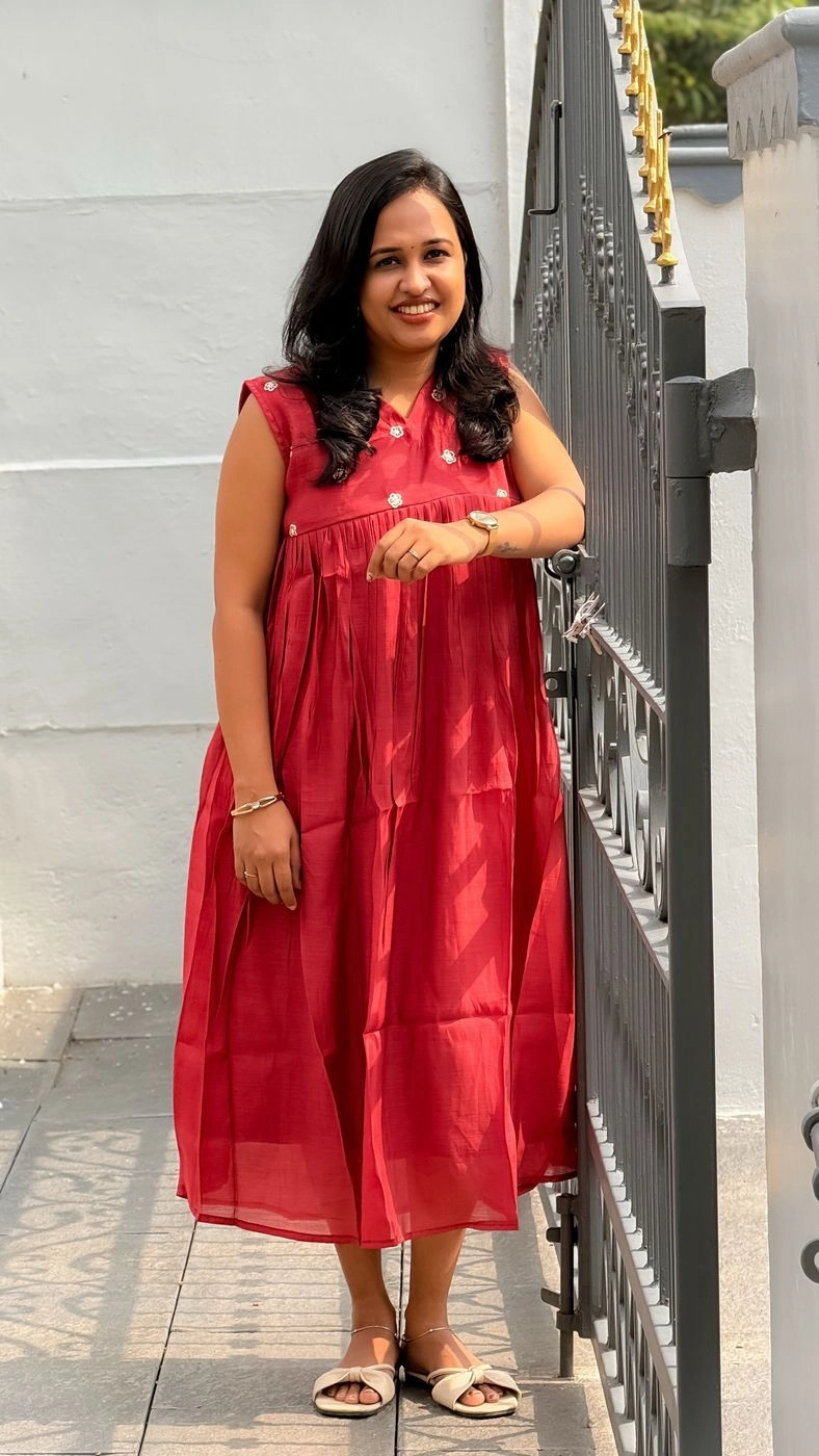Maroon Pink Mulchanderi Frock