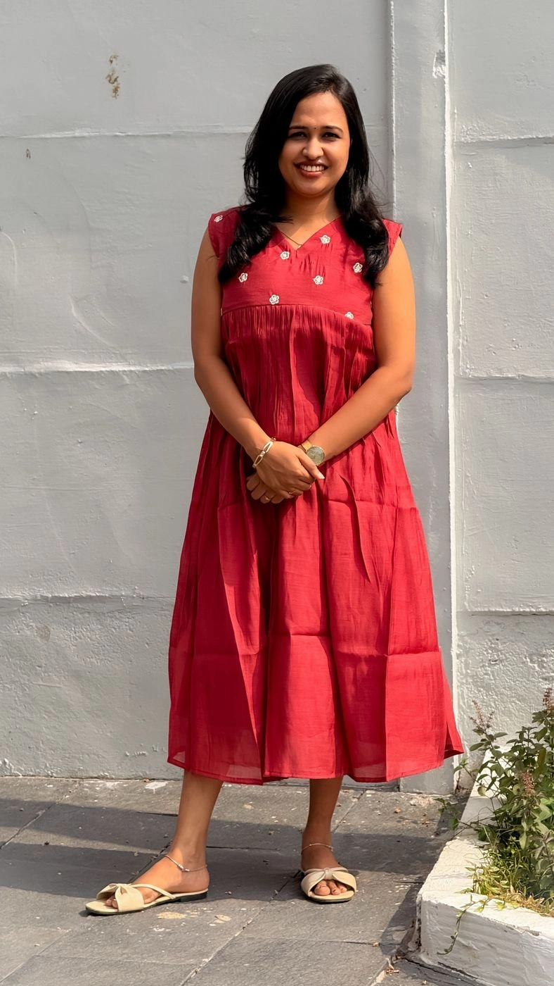 Maroon Pink Mulchanderi Frock