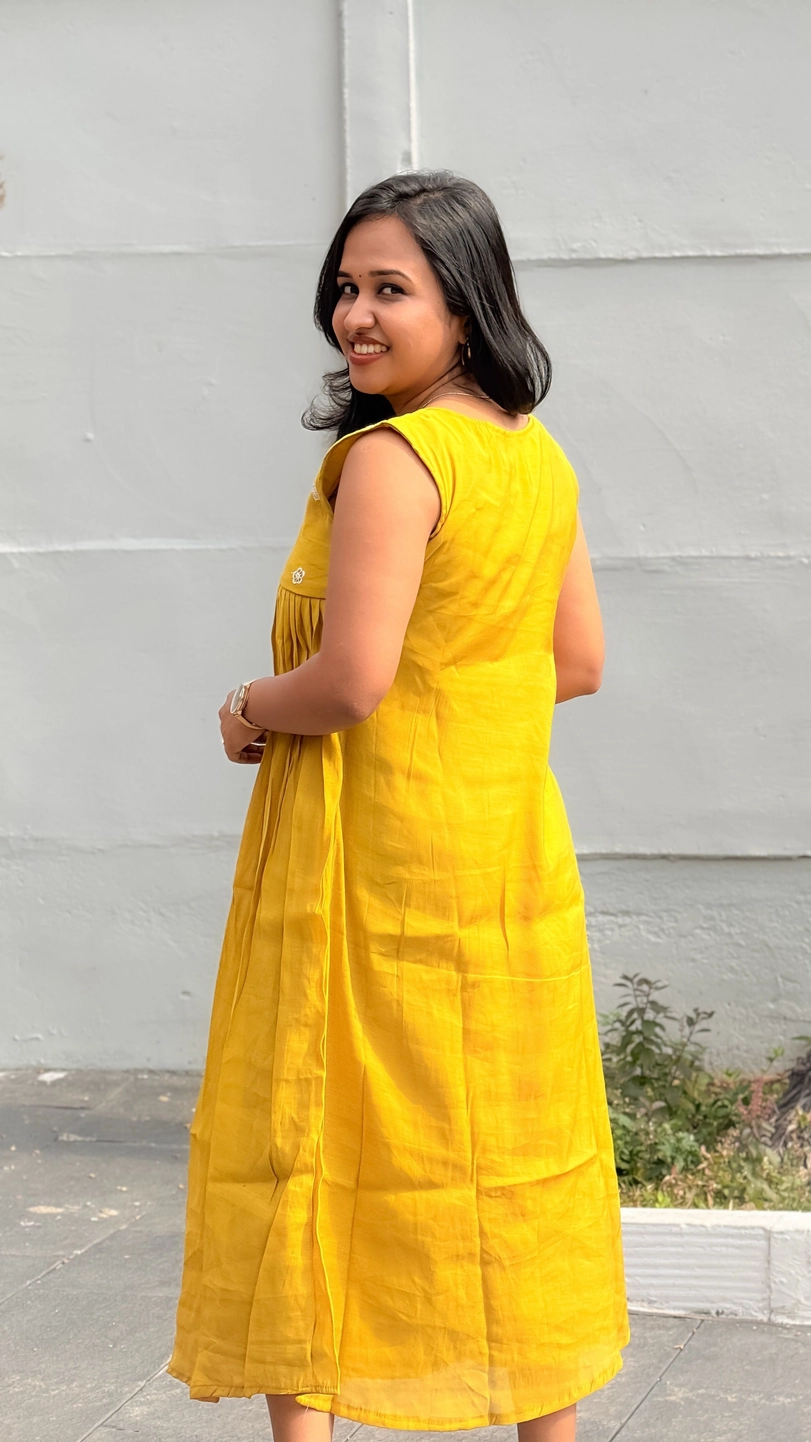 Mustard Yellow Mulchanderi Frock