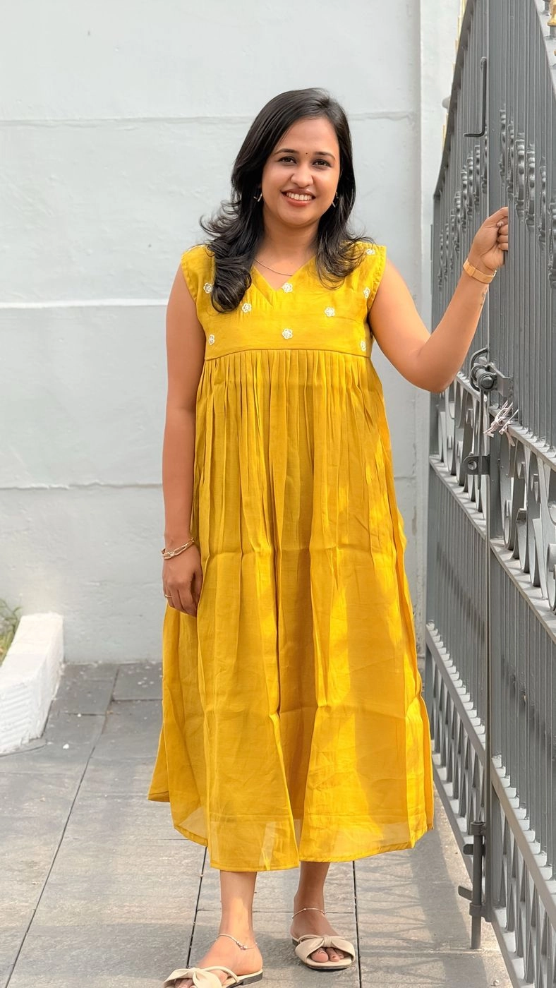 Mustard Yellow Mulchanderi Frock