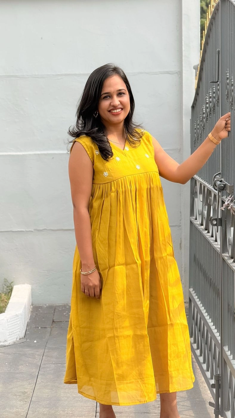 Mustard Yellow Mulchanderi Frock